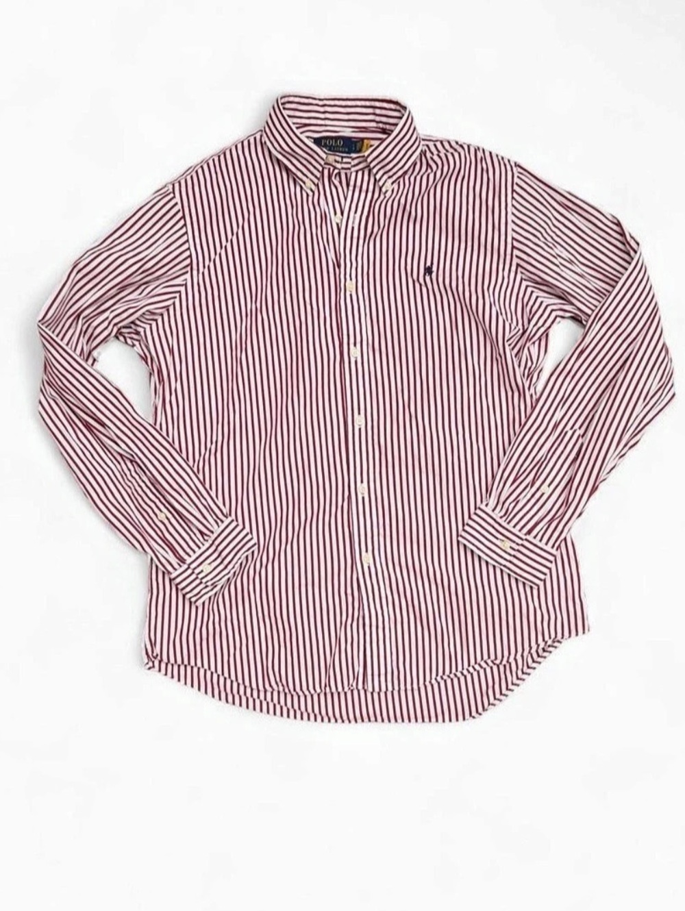 Polo Ralph Lauren Burgundy Maroon Stripe Oxford Shirt Men’s Large Classic Fit - Picture 6 of 7